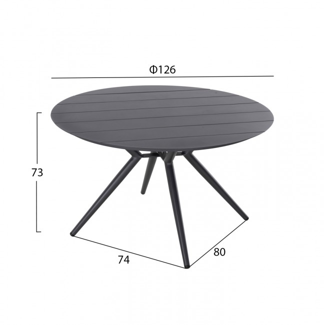 Τραπέζι στρόγγυλο ''HIGER'' από αλουμίνιο σε ανθρακί χρώμα Φ126Χ73