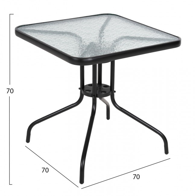 Τραπέζι εξωτερικού χώρου "FIGO" από μέταλλο/γυαλί σε μαύρο χρώμα 70x70x70