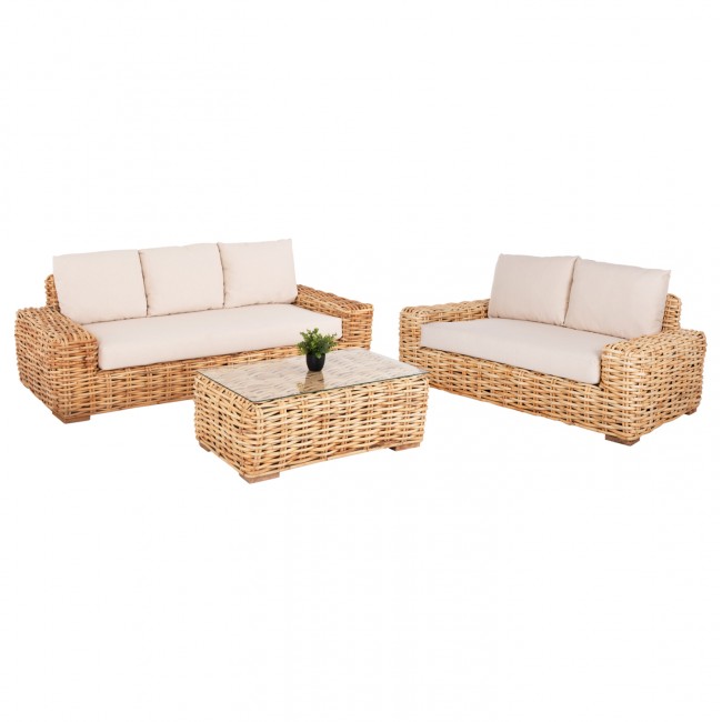 Σετ σαλονιού "TROPEL" από ραττάν σε χρώμα φυσικό 192x88x70-85