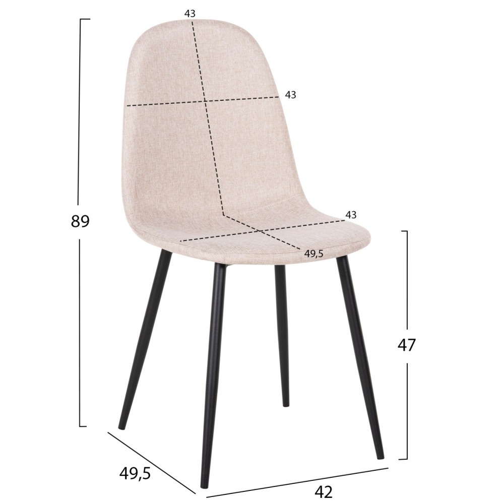 Καρέκλα "LEONARDO" από μέταλλο/ύφασμα σε χρώμα μαύρο/μπεζ 42x49,5x89