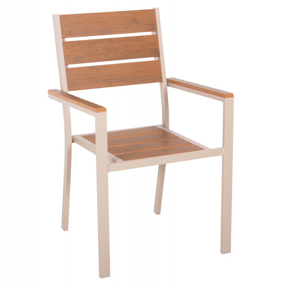 Πολυθρόνα "SAGA" από αλουμινίου/polywood σε σαμπανί/φυσικό χρώμα 55x55x86