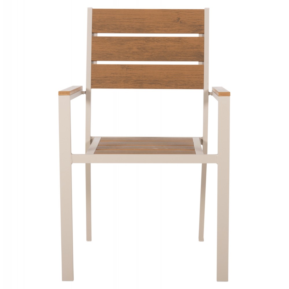 Πολυθρόνα "SAGA" από αλουμινίου/polywood σε σαμπανί/φυσικό χρώμα 55x55x86