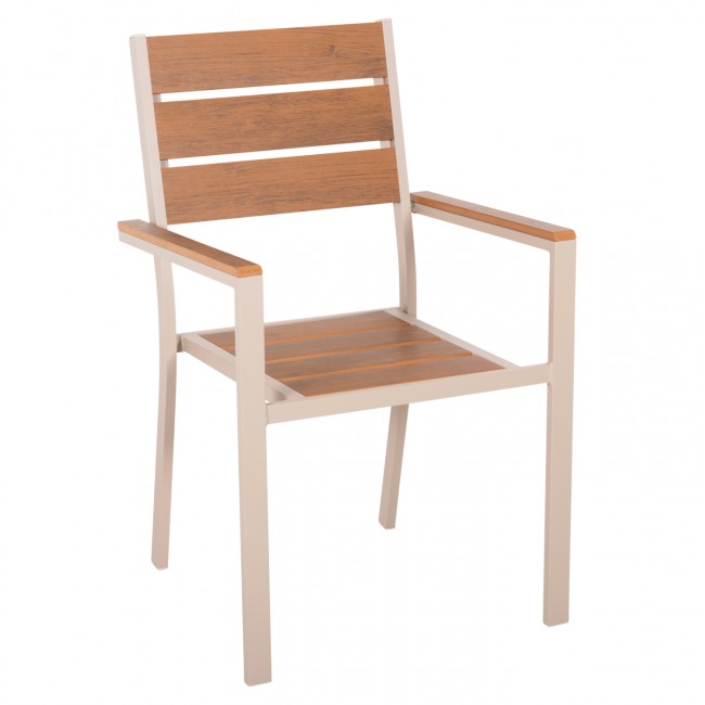 Πολυθρόνα "SAGA" από αλουμινίου/polywood σε σαμπανί/φυσικό χρώμα 55x55x86