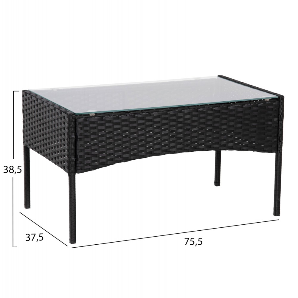 Σετ εξωτερικού χώρου "STASIA" από μέταλλο/ρατταν σε χρώμα μαύρο 75,5x37,5x38,5