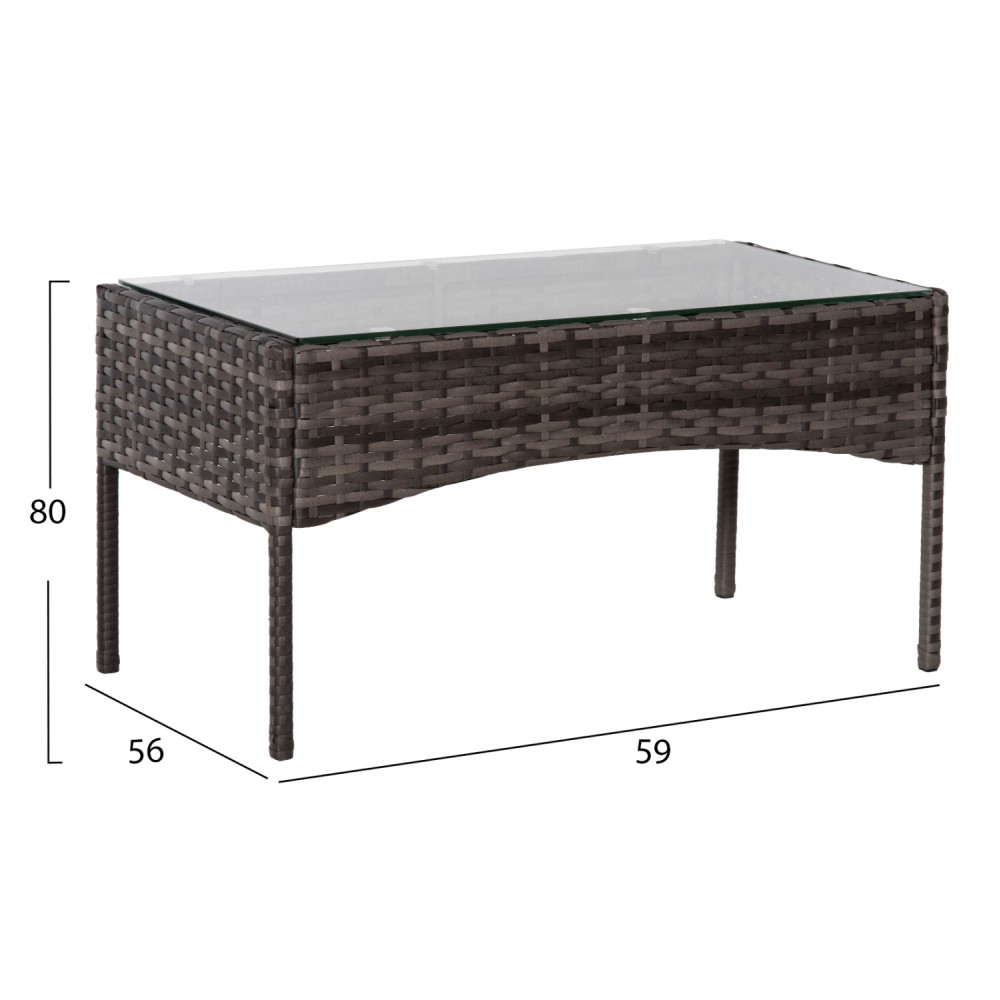 Σετ εξωτερικού χώρου "STASIA" από μέταλλο/ρατταν σε χρώμα γκρι 75,5x37,5x38,5