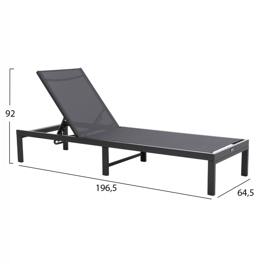 Ξαπλώστρα "THATCHER" από αλουμίνιο/textilene σε ανθρακί χρώμα 196,5x64,5x92