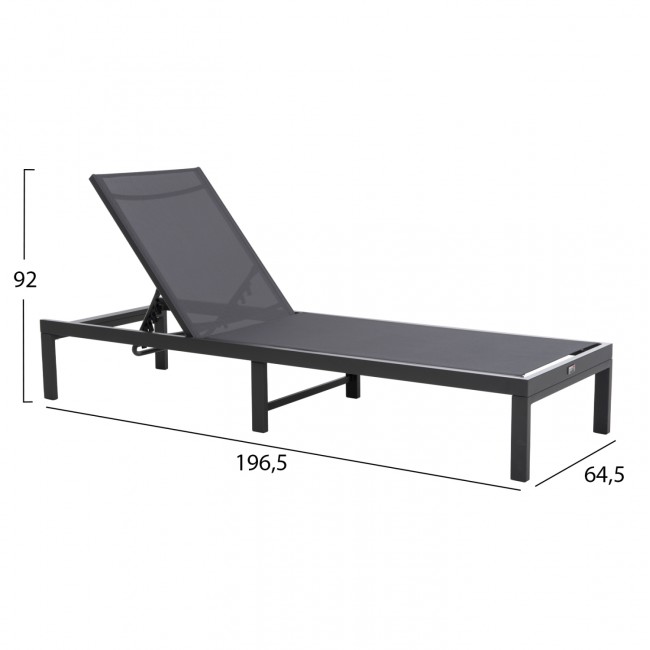 Ξαπλώστρα "THATCHER" από αλουμίνιο/textilene σε ανθρακί χρώμα 196,5x64,5x92