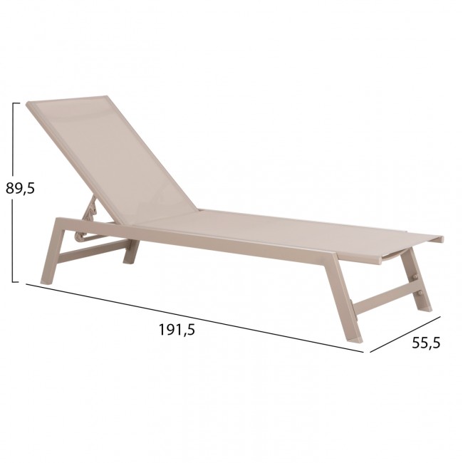 Ξαπλώστρα "RABIA" από αλουμίνιο/textilene σε σαμπανί χρώμα 191,5x55,5x89,5