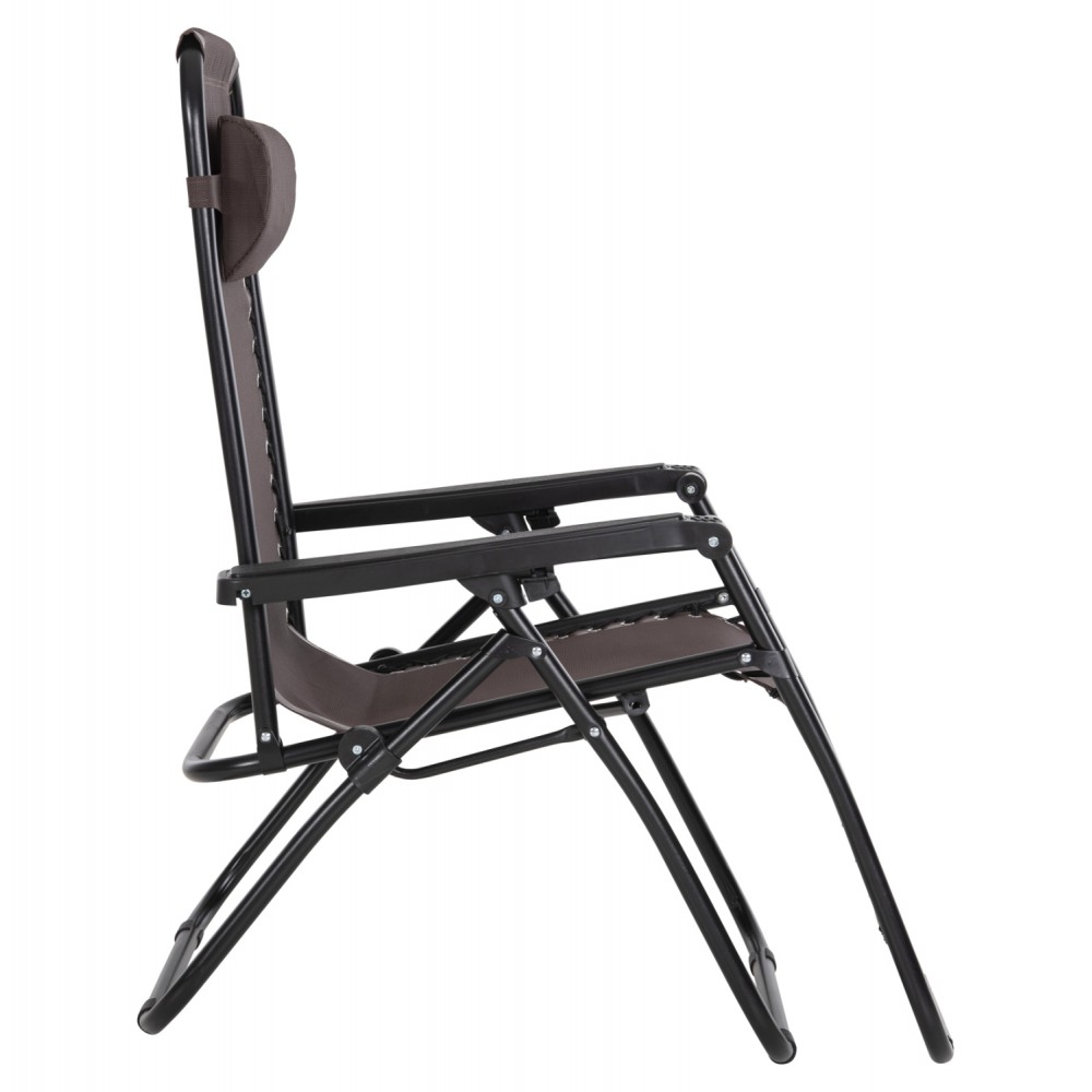 Πολυθρόνα relax πτυσσόμενη"COMPANION" από μέταλλο/textilene σε μαύρο/καφέ χρώμα 67x145x110