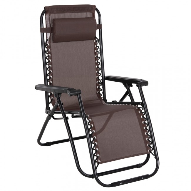 Πολυθρόνα relax πτυσσόμενη"COMPANION" από μέταλλο/textilene σε μαύρο/καφέ χρώμα 67x145x110