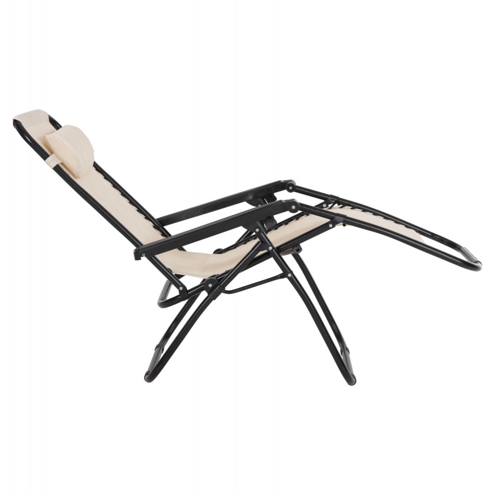 Πολυθρόνα relax πτυσσόμενη"COMPANION" από μέταλλο/textilene σε μαύρο/μπεζ χρώμα 67x145x110