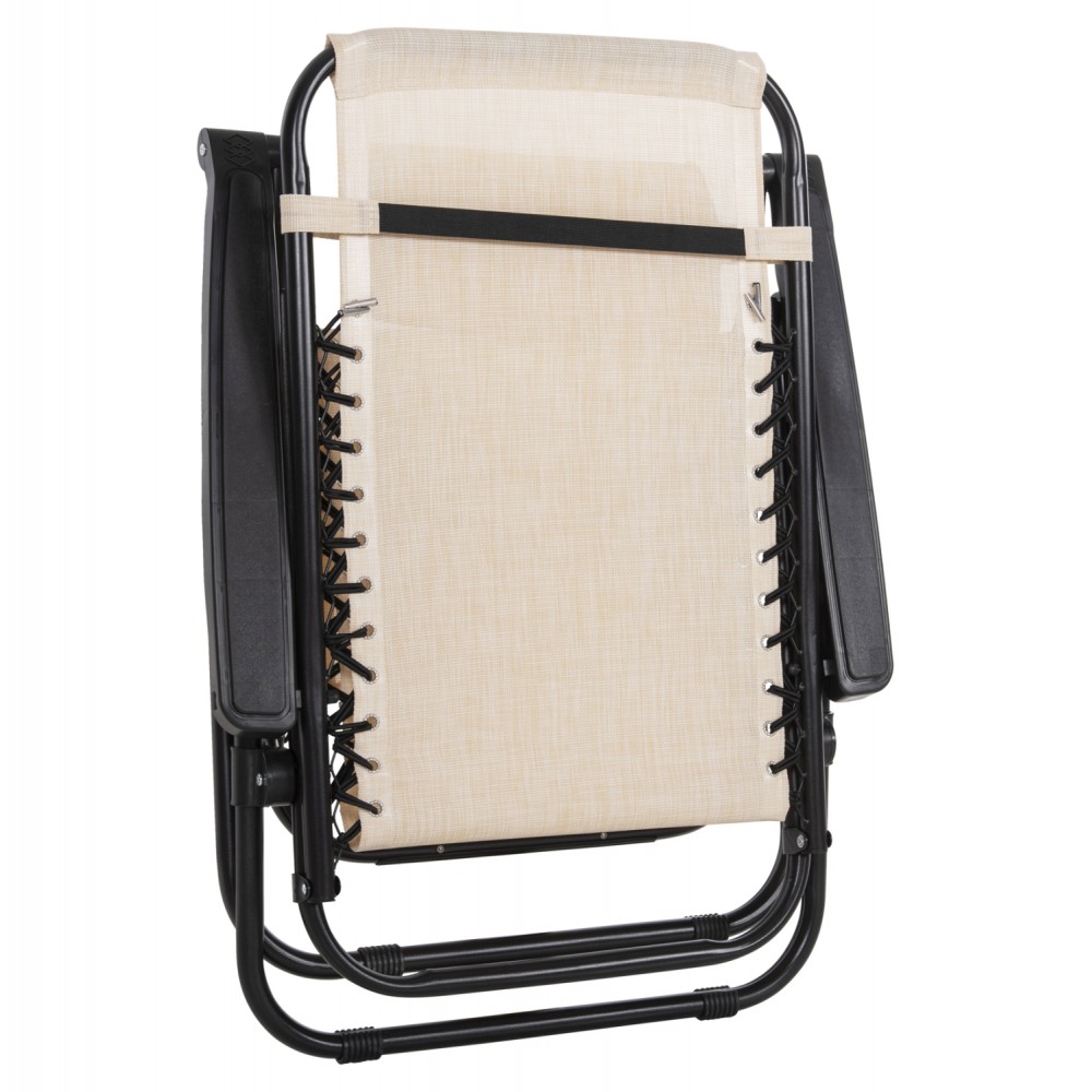 Πολυθρόνα relax πτυσσόμενη"COMPANION" από μέταλλο/textilene σε μαύρο/μπεζ χρώμα 67x145x110