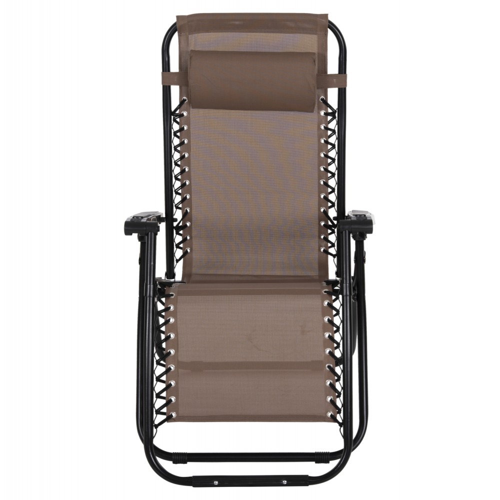 Πολυθρόνα relax πτυσσόμενη"COMPANION" από μέταλλο/textilene σε μαύρο/σαμπανί χρώμα 67x145x110