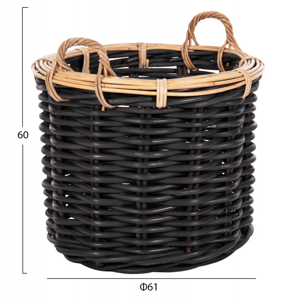 Σετ καλάθια 'POTTS" από ρατταν σε χρώμα φυσικό/μαύρο Φ61x50-60