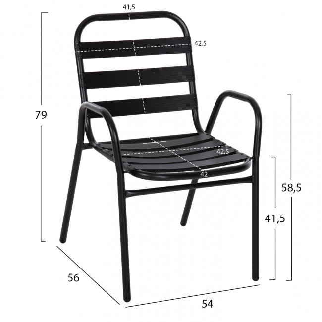 Καρέκλα εξωτερικού χώρου "PRELUDE" από μέταλλο/αλουμίνιο σε μαύρο χρώμα 54x56x79