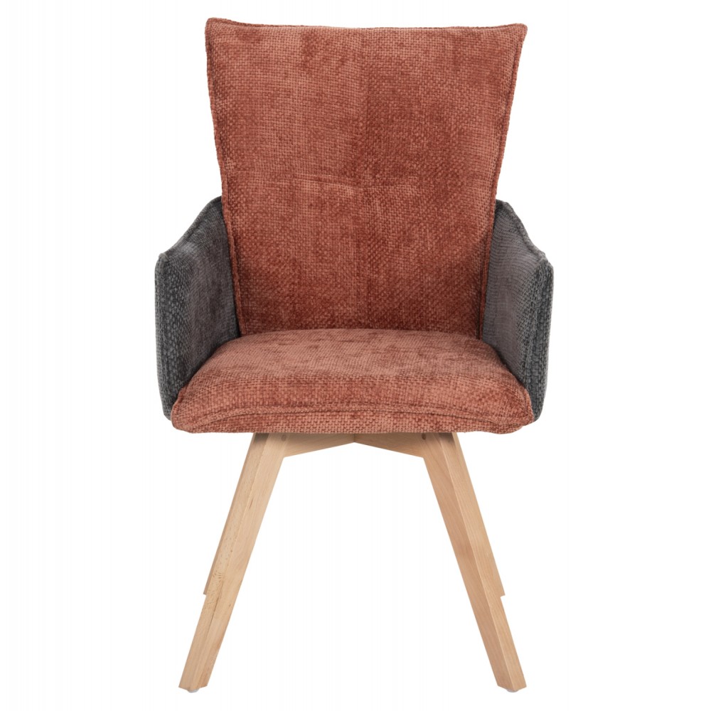 Πολυθρόνα "REX" από ξύλο/ύφασμα σε χρώμα κεραμιδί/γκρι 53x60x93