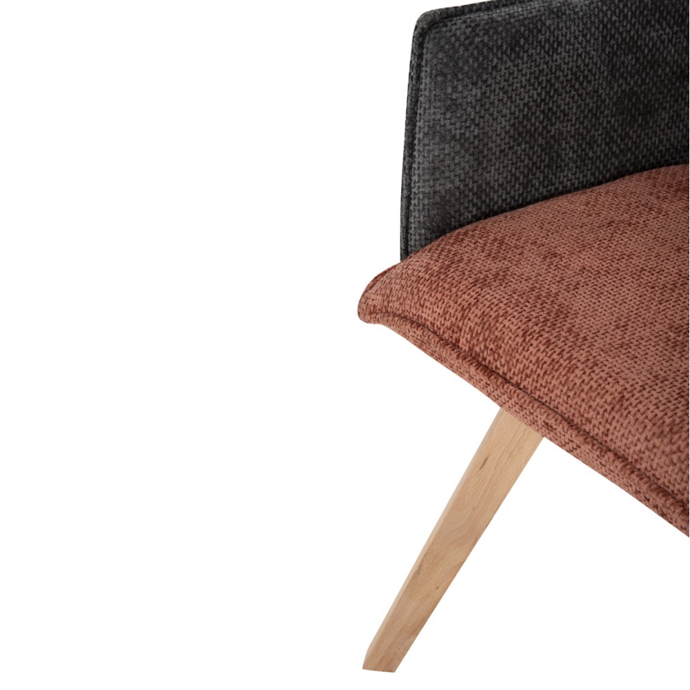 Πολυθρόνα "REX" από ξύλο/ύφασμα σε χρώμα κεραμιδί/γκρι 53x60x93