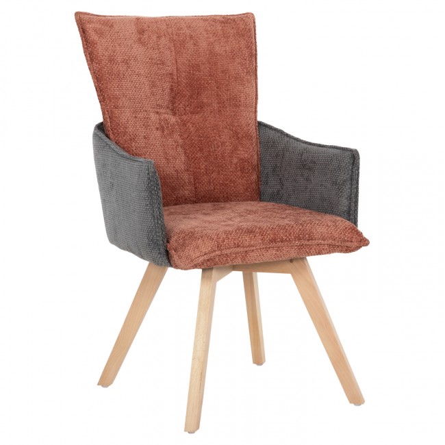 Πολυθρόνα "REX" από ξύλο/ύφασμα σε χρώμα κεραμιδί/γκρι 53x60x93