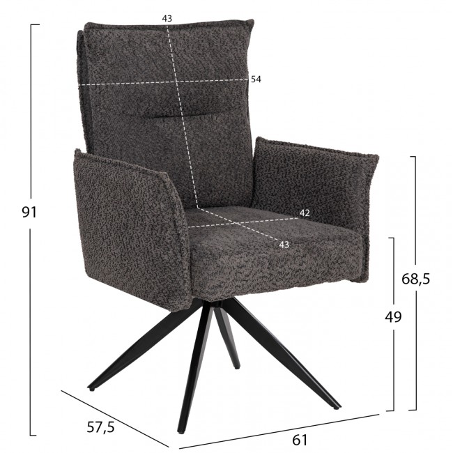Πολυθρόνα "ZORIN" από μέταλλο/ύφασμα σε χρώμα μαύρο/γκρι 64x66x94,5