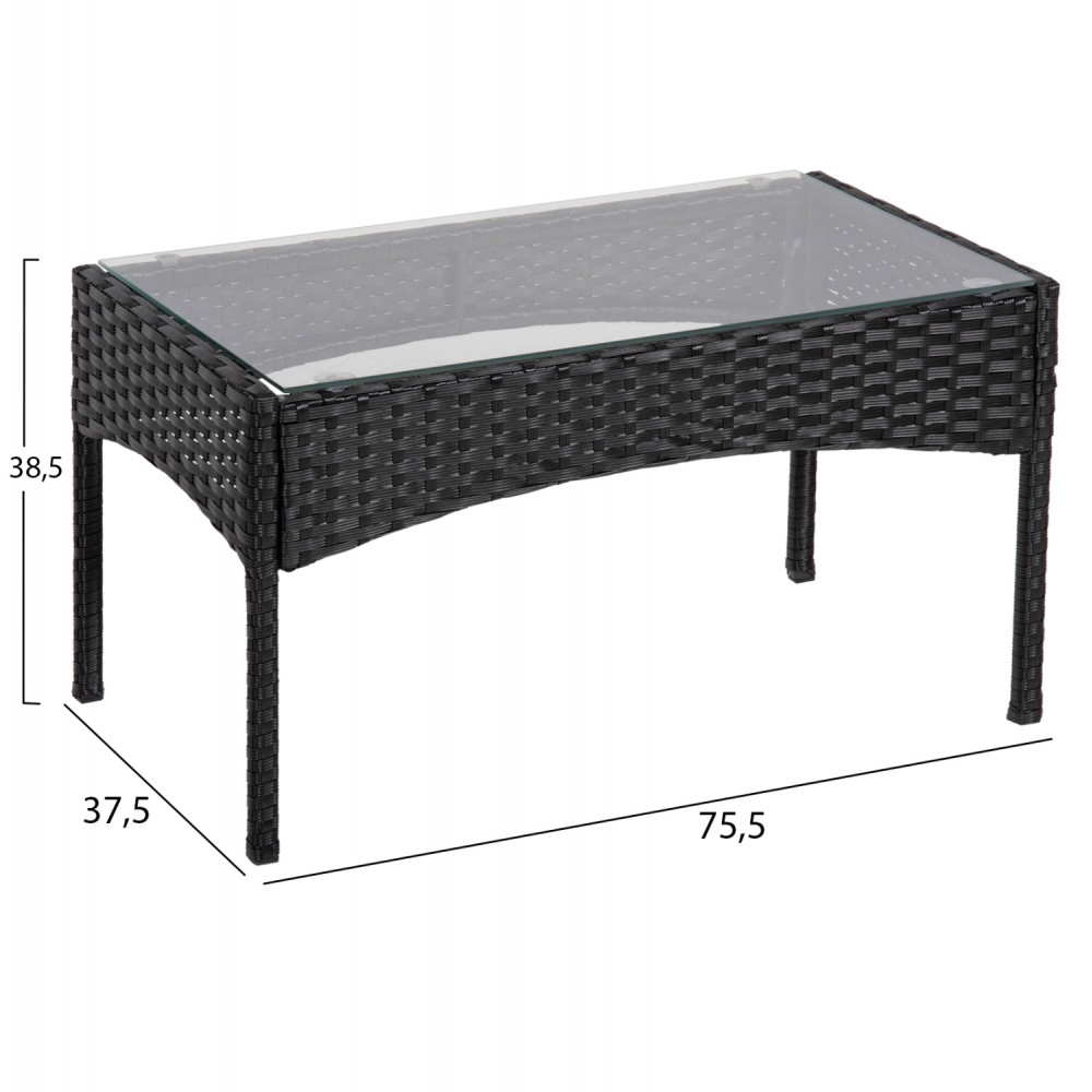 Σετ εξωτερικού χώρου "STASIA" από μέταλλο/ρατταν σε χρώμα μαύρο 75,5x37,5x38,5