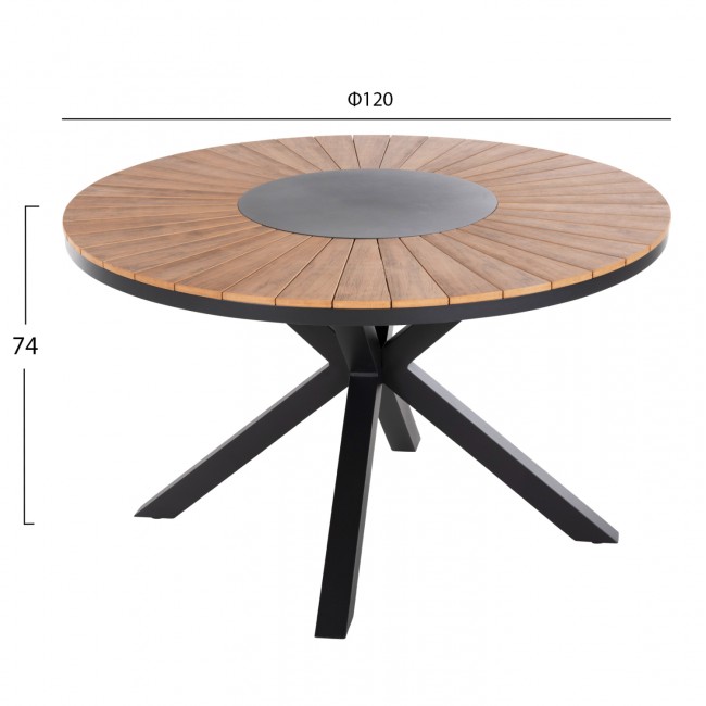 Τραπέζι στρόγγυλο ''MORIL'' από αλουμίνιο/ξύλο σε ανθρακί/φυσικό χρώμα Φ120