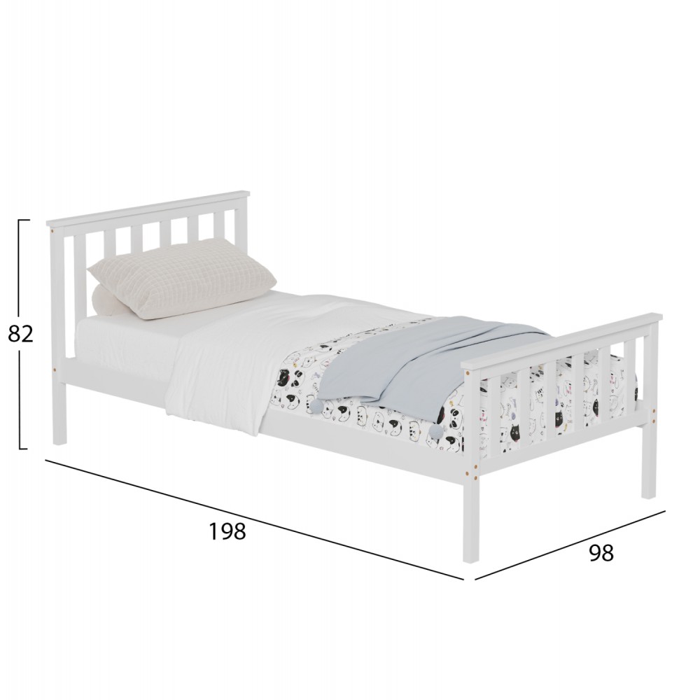 Κρεβάτι ''GIMLY'' μονό από ξύλο σε χρώμα λευκό για στρώμα 190x90