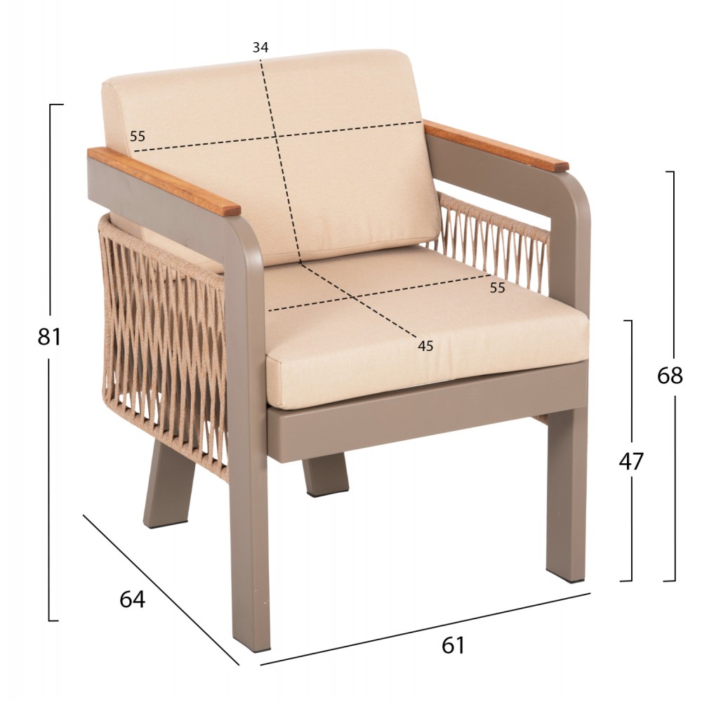 Σετ εξωτερικού χώρου "BART" 7τμχ από ξύλο/αλουμίνιο σε φυσικό/γκρι χρώμα 196,5x98x74,5