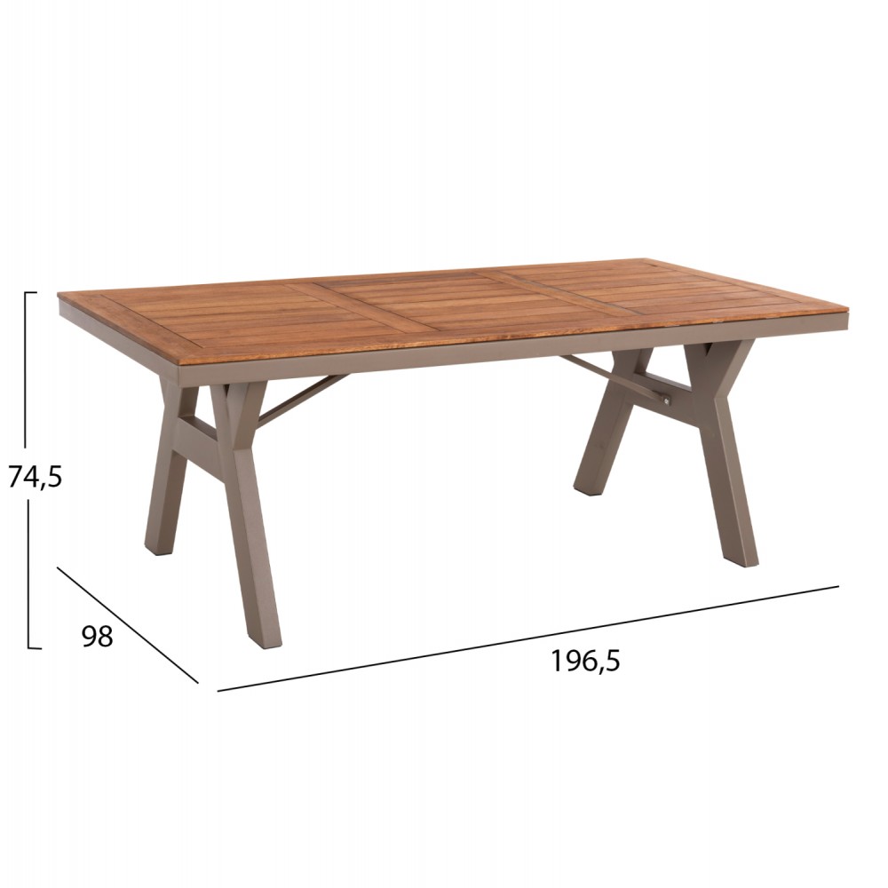 Σετ εξωτερικού χώρου "BART" 7τμχ από ξύλο/αλουμίνιο σε φυσικό/γκρι χρώμα 196,5x98x74,5