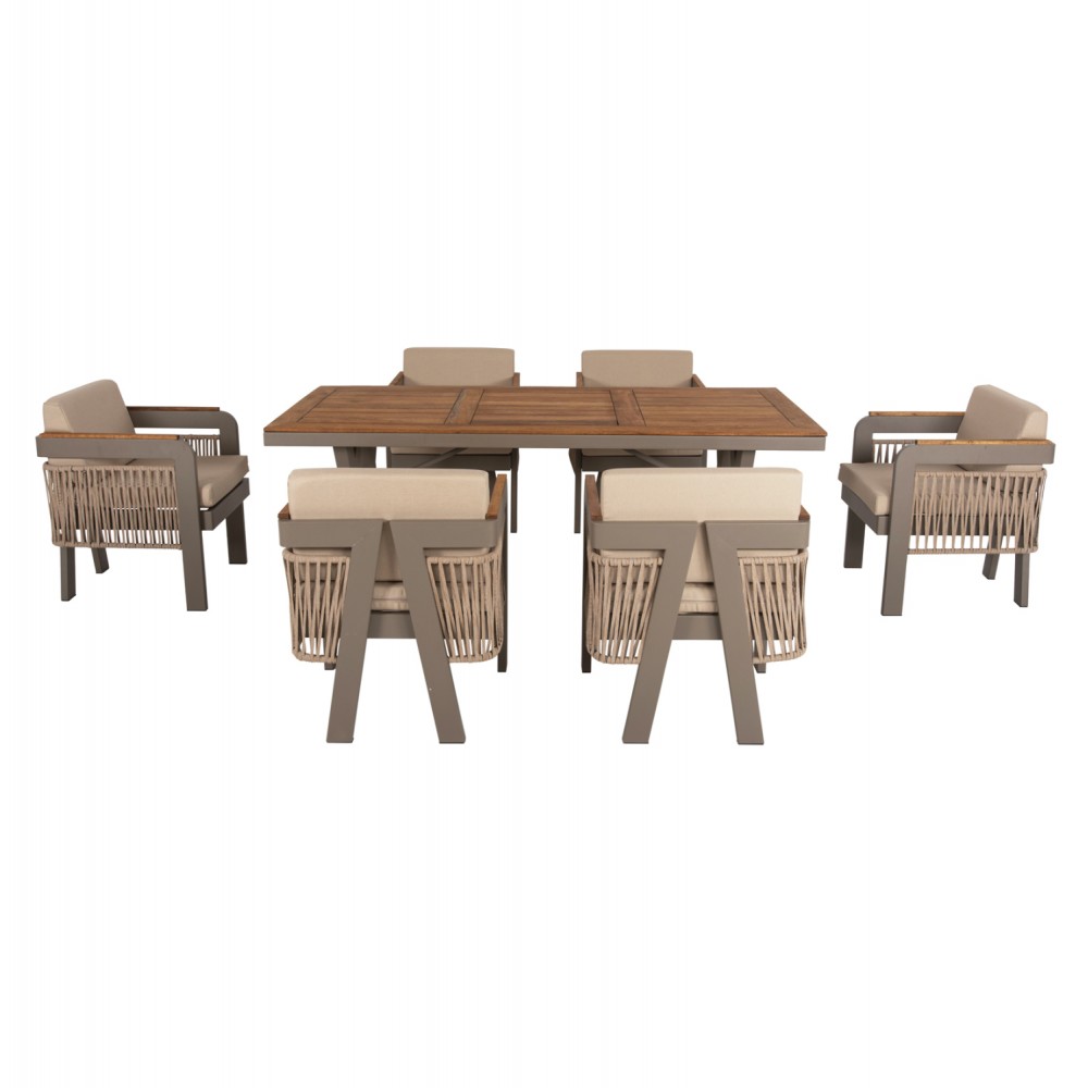 Σετ εξωτερικού χώρου "BART" 7τμχ από ξύλο/αλουμίνιο σε φυσικό/γκρι χρώμα 196,5x98x74,5