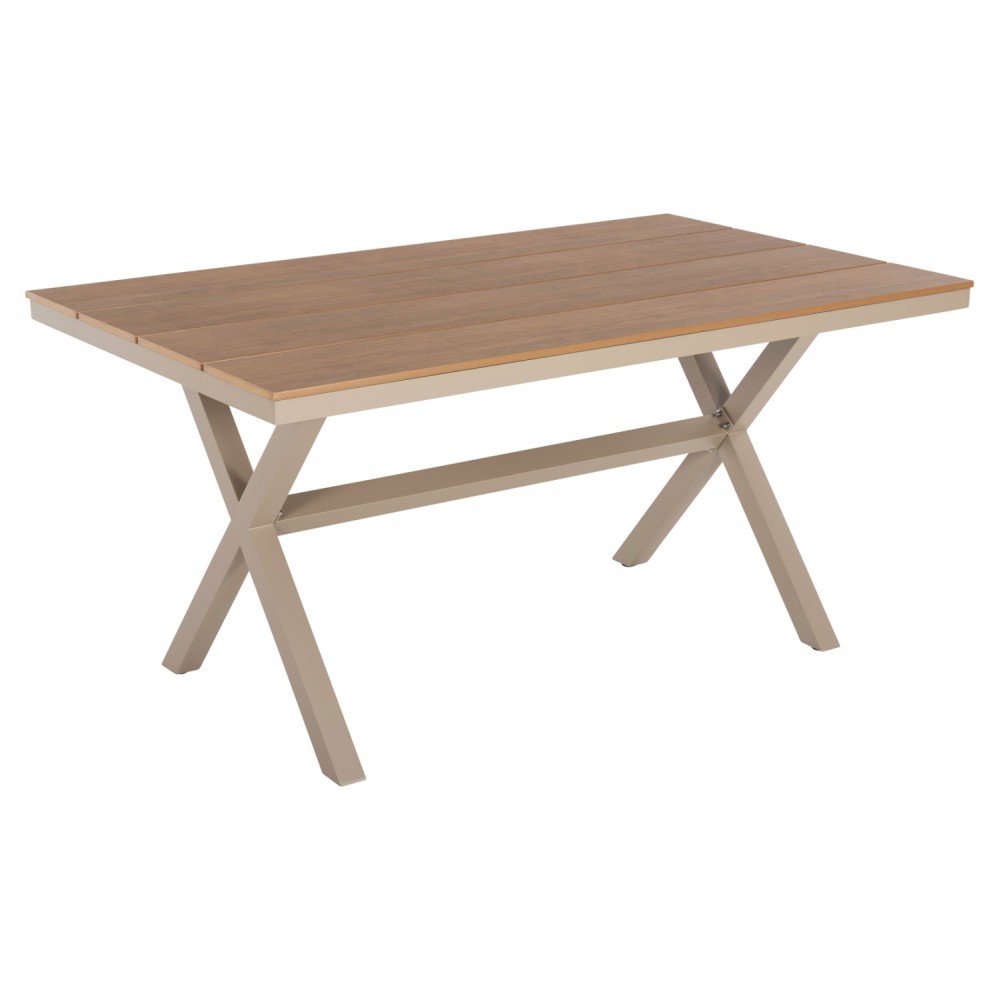 Τραπέζι ''TAWNEE'' από αλουμίνιο/ξύλο σε σαμπανί/φυσικό χρώμα 150x89,5x73