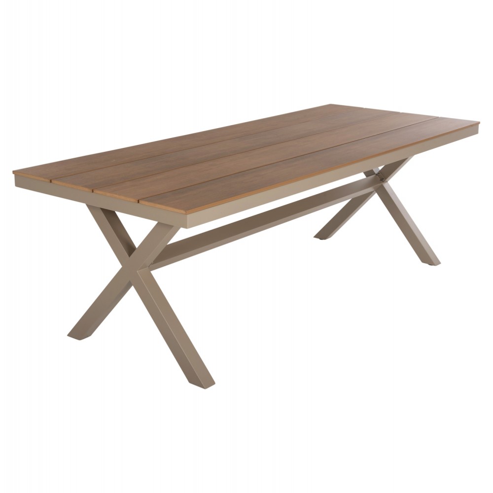 Τραπέζι ''TAWNEE'' από αλουμίνιο/ξύλο σε σαμπανί/φυσικό χρώμα 219,5x89,5x73