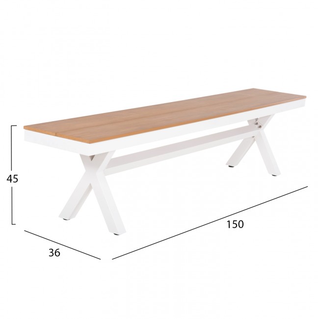 Παγκάκι "TAWNEE" από αλουμίνιο/polywood σε λευκό/φυσικό χρώμα 150x36x45