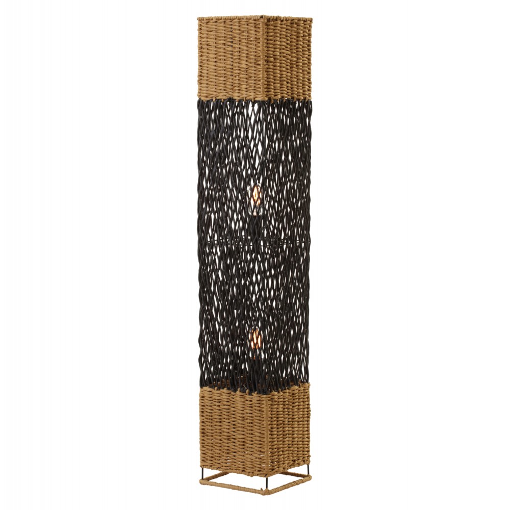 Φωτιστικό δαπέδου από μέταλλο/paper rope σε χρώμα μπεζ/μαύρο 21x21x121,5