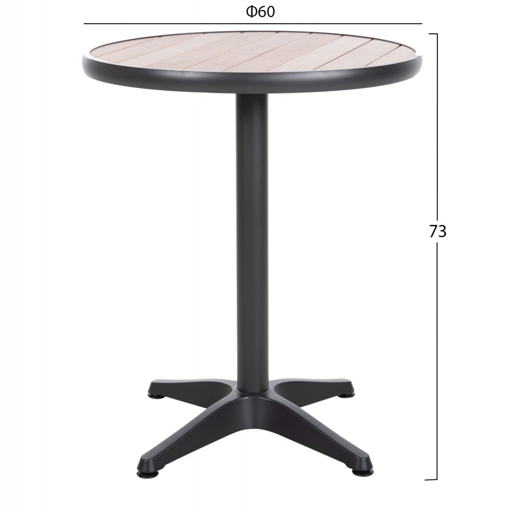 Τραπέζι στρόγγυλο ''ALEXA'' από αλουμίνιο/polywood σε ανθρακί/φυσικό χρώμα Φ60x73