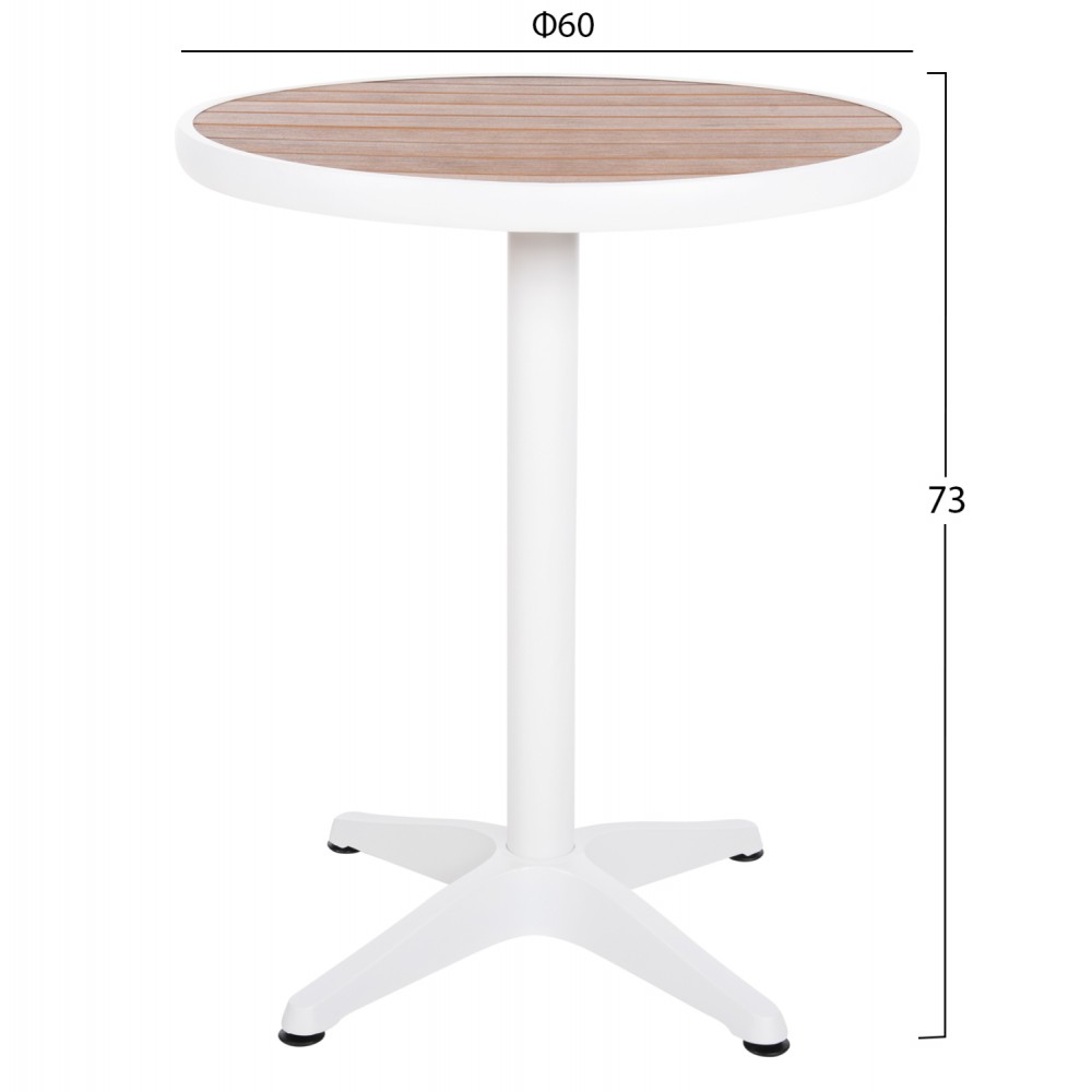 Τραπέζι στρόγγυλο ''ALEXA'' από αλουμίνιο/polywood σε λευκό/φυσικό χρώμα Φ60x73