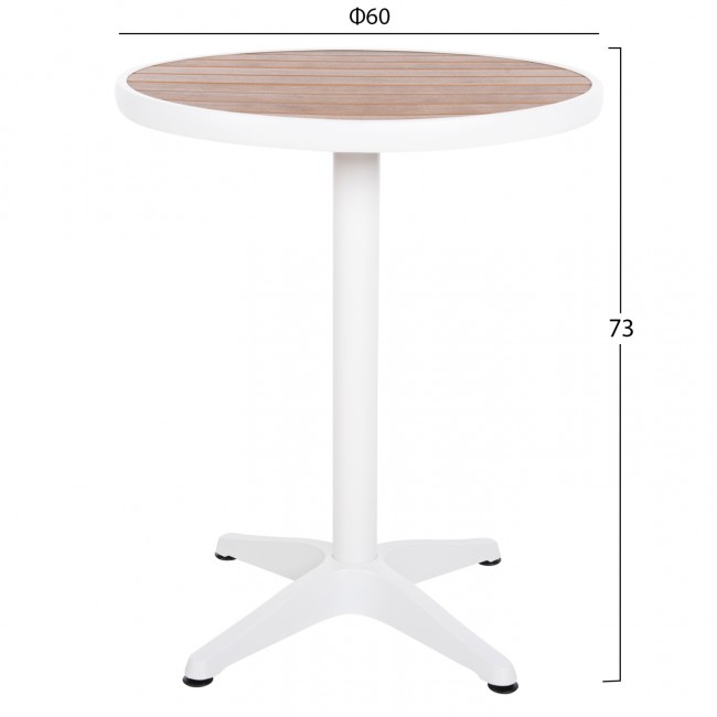 Τραπέζι στρόγγυλο ''ALEXA'' από αλουμίνιο/polywood σε λευκό/φυσικό χρώμα Φ60x73