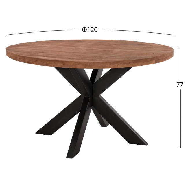 Τραπέζι τραπεζαρίας "MONTANA" από ξύλο/μέταλλο σε χρώμα φυσικό/μαύρο Φ120x77