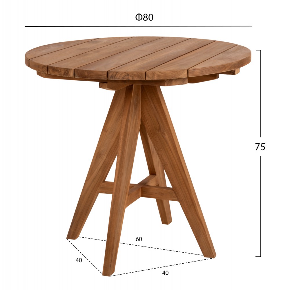 Τραπέζι στρόγγυλο ''LEO'' από ξύλο σε φυσικό χρώμα Φ80x75