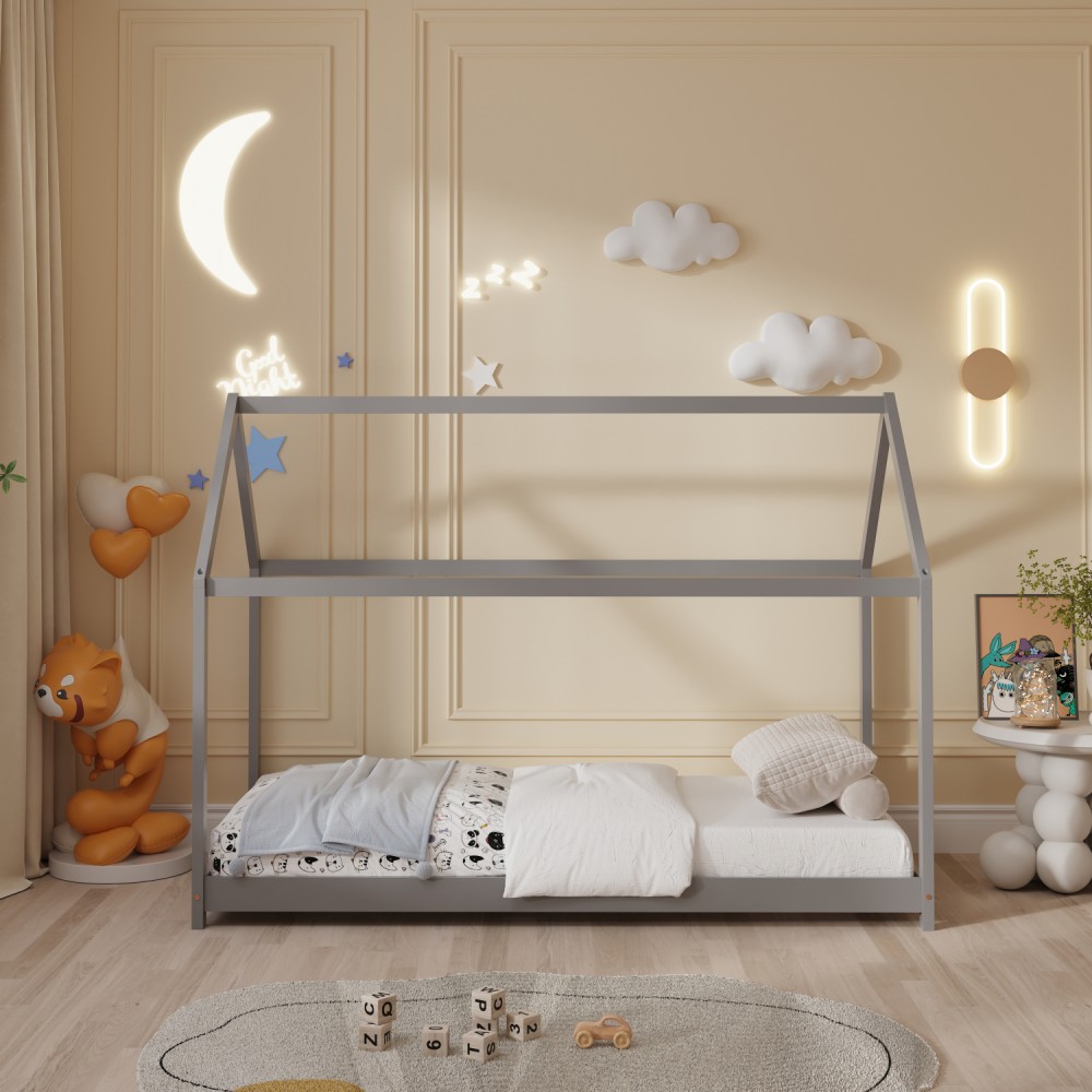 Κρεβάτι ''PEPE'' μονό από ξύλο σε χρώμα γκρι για στρώμα 140x70