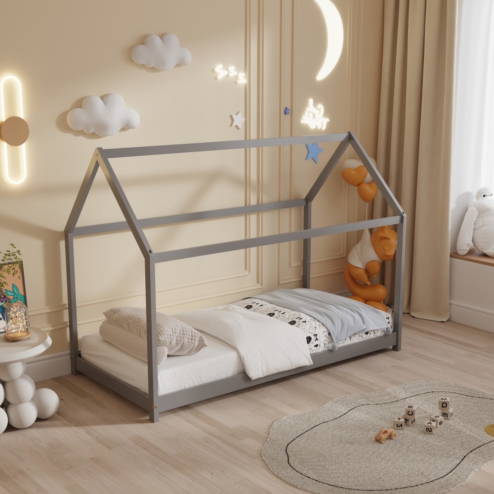 Κρεβάτι ''PEPE'' μονό από ξύλο σε χρώμα γκρι για στρώμα 140x70