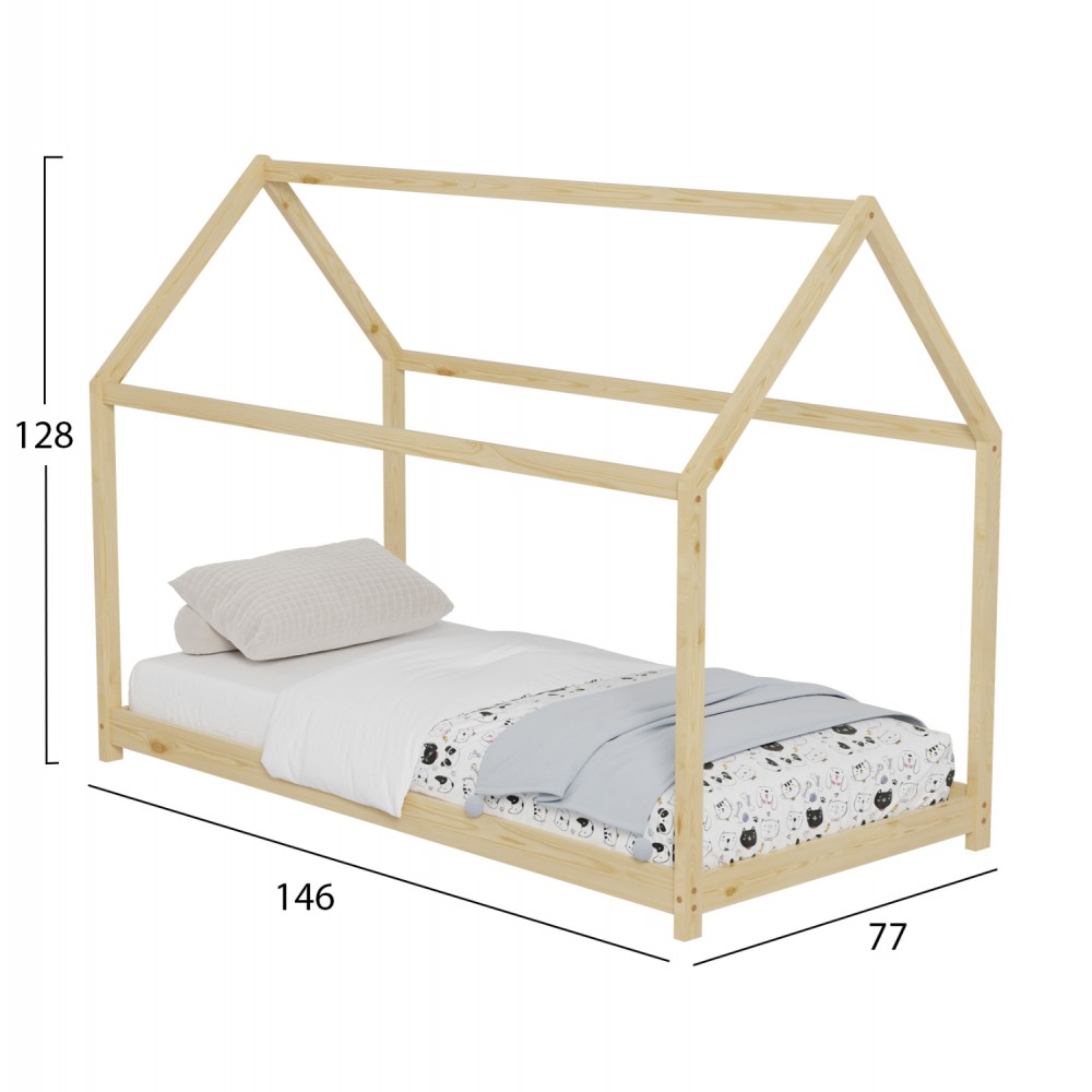 Κρεβάτι ''PEPE'' μονό από ξύλο σε χρώμα φυσικό για στρώμα 140x70