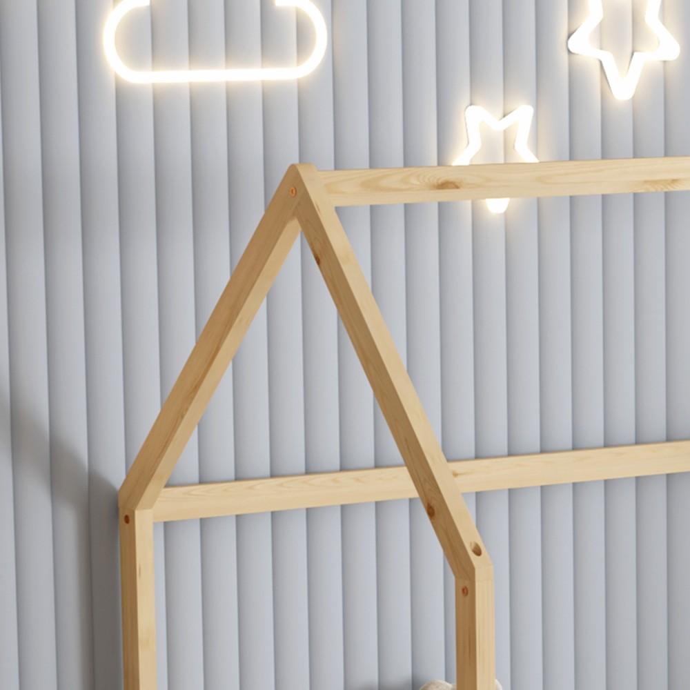 Κρεβάτι με κάγκελα ''PHYLLIS'' μονό από ξύλο σε χρώμα φυσικό για στρώμα 190x90