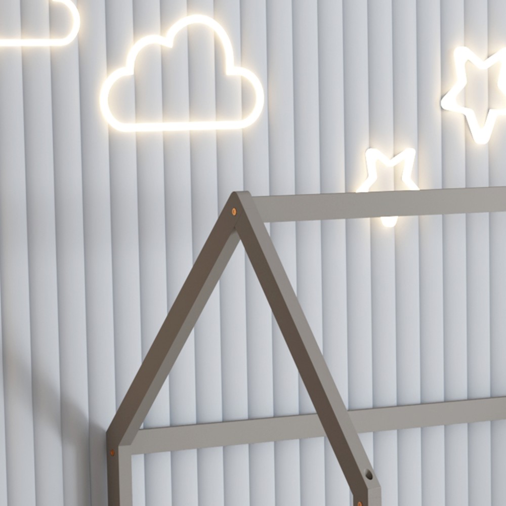 Κρεβάτι με κάγκελα ''PHYLLIS'' μονό από ξύλο σε χρώμα γκρι για στρώμα 190x90