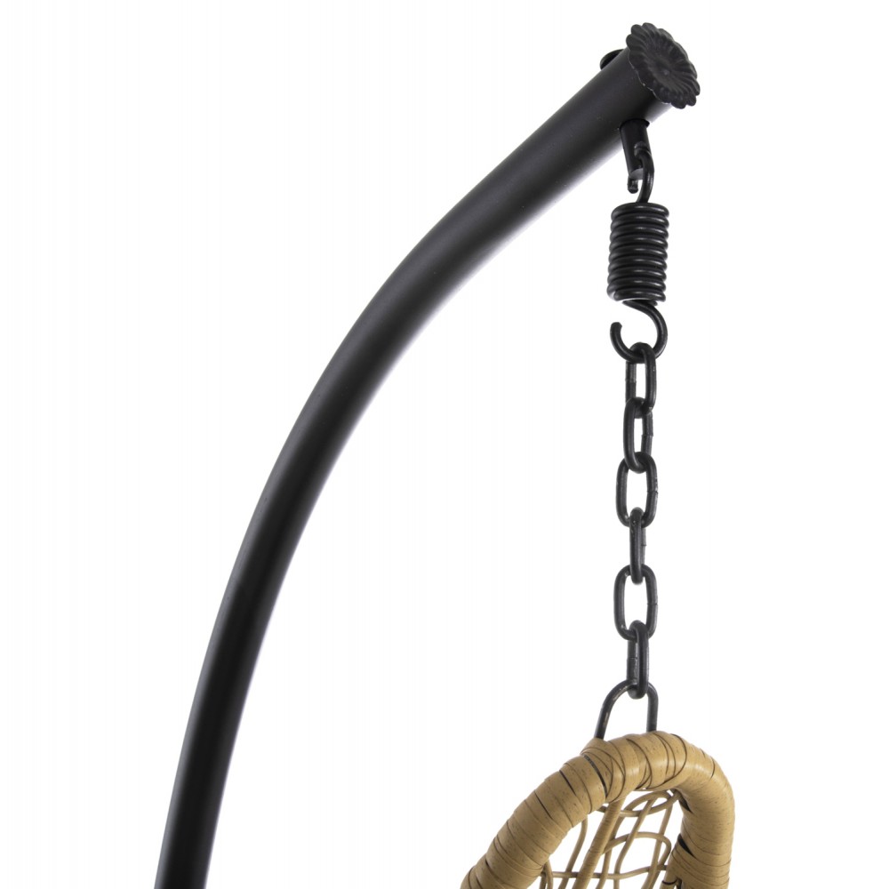 Κρεμαστή πολυθρόνα-φωλιά "MILLIE" από μέταλλο/ρατταν σε μαύρο/μπεζ χρώμα Φ95x195