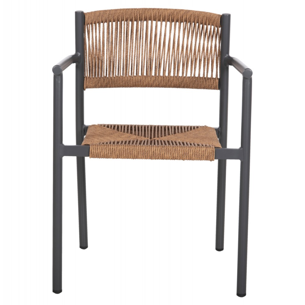 Πολυθρόνα "STER" από αλουμίνιο/rattan σε ανθρακί/μπεζ χρώμα 55,5x53x78