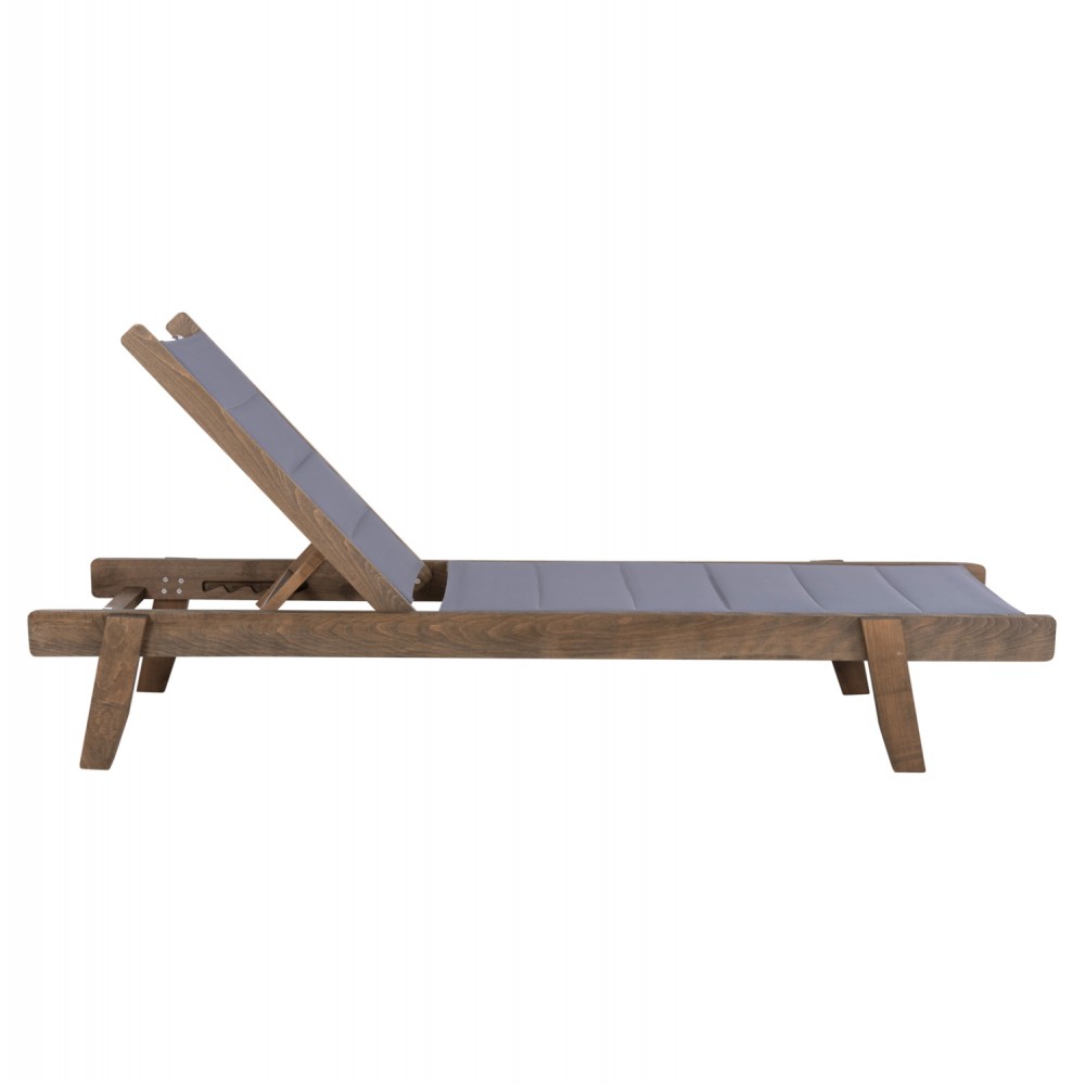 Ξαπλώστρα επαγγελματική "MILOS" από ξύλο/textilene σε χρώμα καρυδί/γκρι 204x65x31,5-92,5