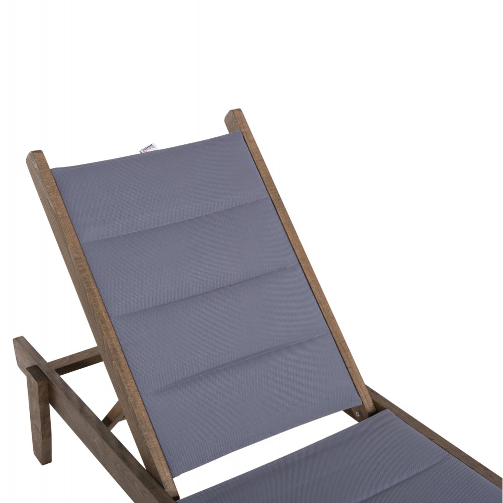 Ξαπλώστρα επαγγελματική "MILOS" από ξύλο/textilene σε χρώμα καρυδί/γκρι 204x65x31,5-92,5