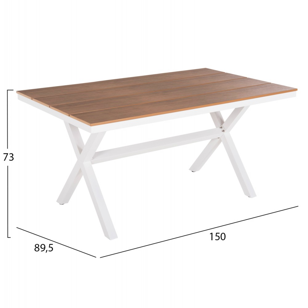 Τραπέζι ''TAWNEE'' από αλουμίνιο/ξύλο σε λευκό/φυσικό χρώμα 150x89,5x73