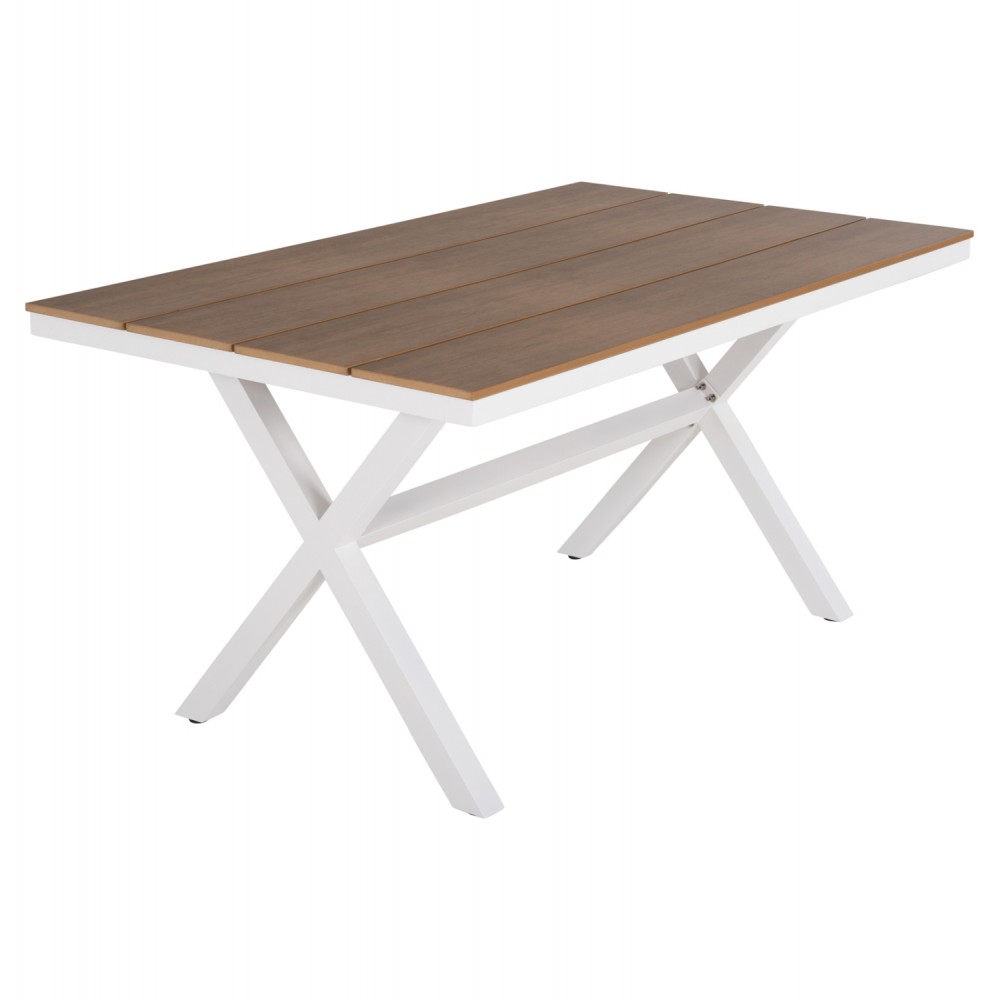 Τραπέζι ''TAWNEE'' από αλουμίνιο/ξύλο σε λευκό/φυσικό χρώμα 150x89,5x73
