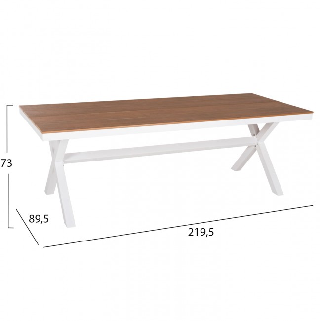 Τραπέζι ''TAWNEE'' από αλουμίνιο/ξύλο σε λευκό/φυσικό χρώμα 219,5x89,5x73